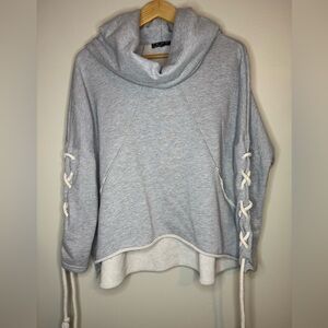 POL Lace Up Sleeve Hoodie Women’s M Gray Cowl Neck